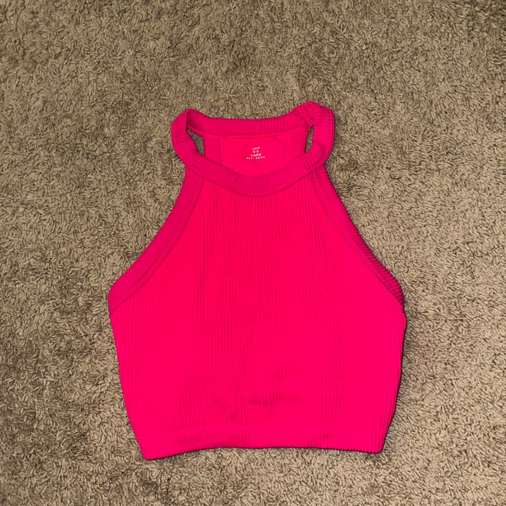 Aerie Bright Pink Ribbed Crop Top